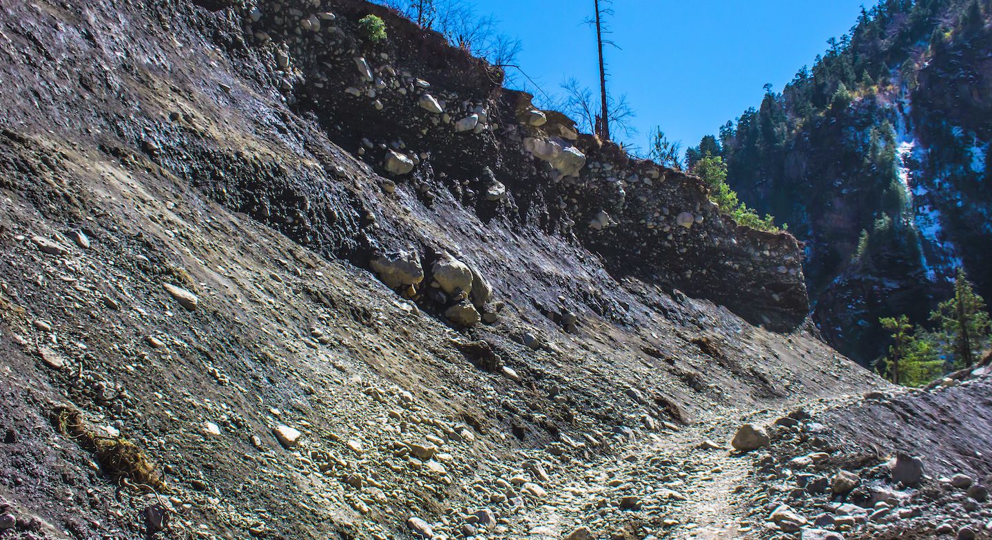 Landslide area on the trail, Annapurna Circuit, Nepal