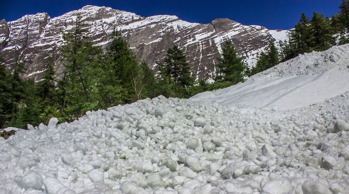 Avalanche site covering the trail to Dhikur Pokhari, Nepal