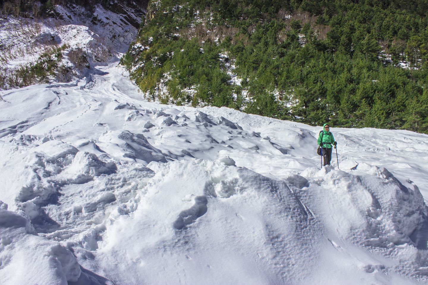 Julie walking over the avalanche site, Annapurna Circuit, Nepal