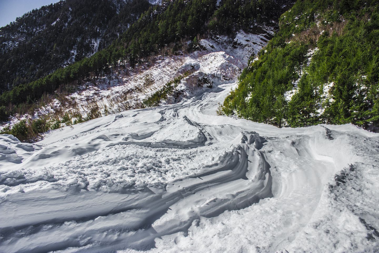 View of one of the avalanches, Annapurna Circuit, Nepal