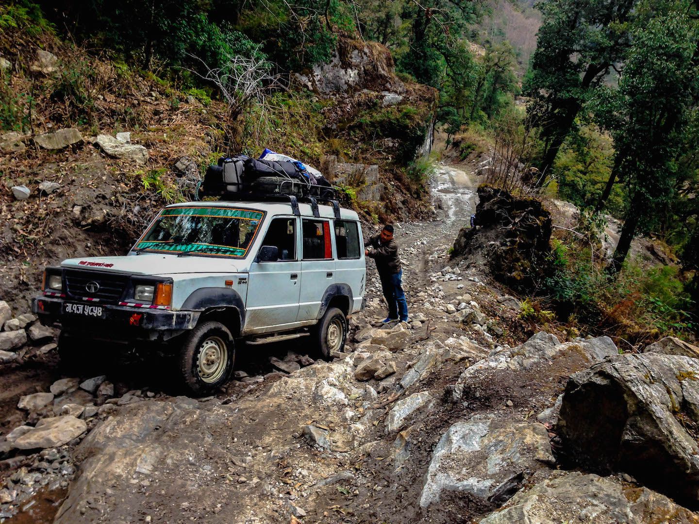 Our jeep stuck in between Danakyu and Temang, Nepal