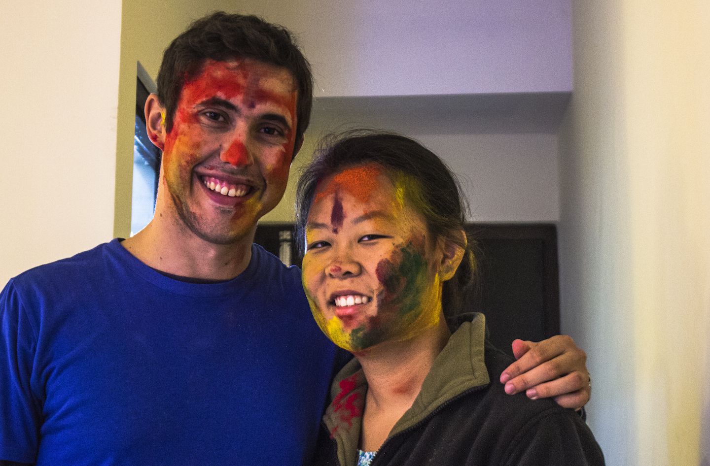 Julie and Carlos after Holi, Kathmandu, Nepal