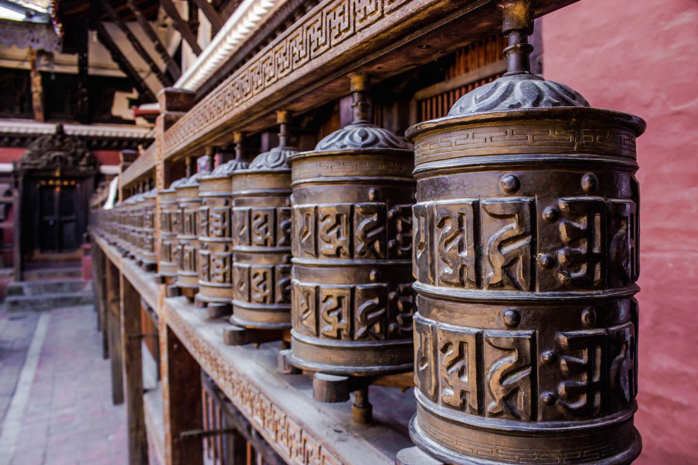 Prayer wheels, Patan, Nepal