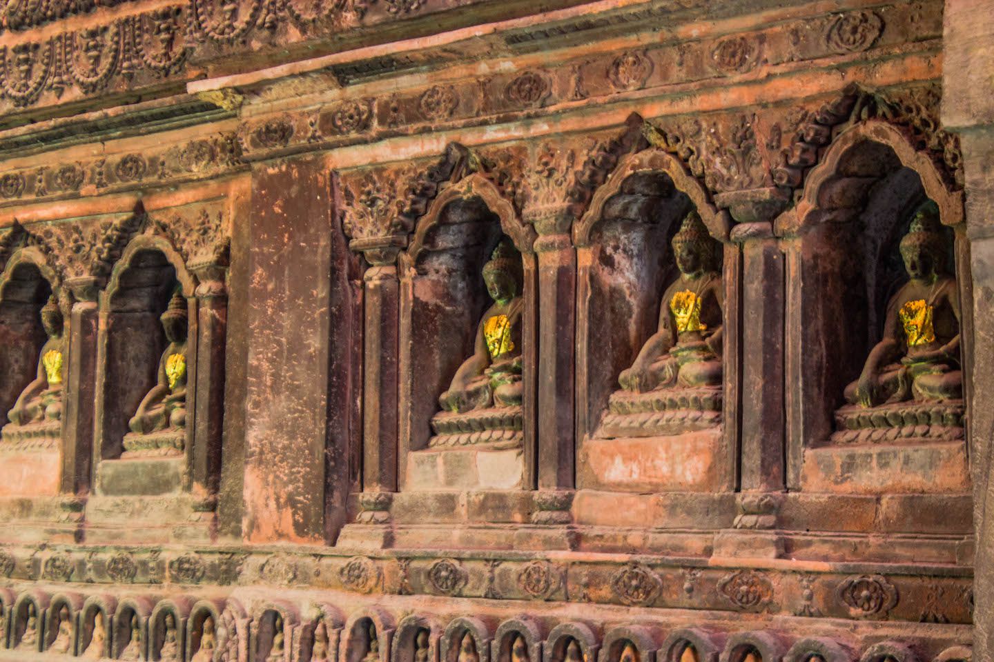 Buddha statues at Mahaboudha Temple in Patan, Nepal