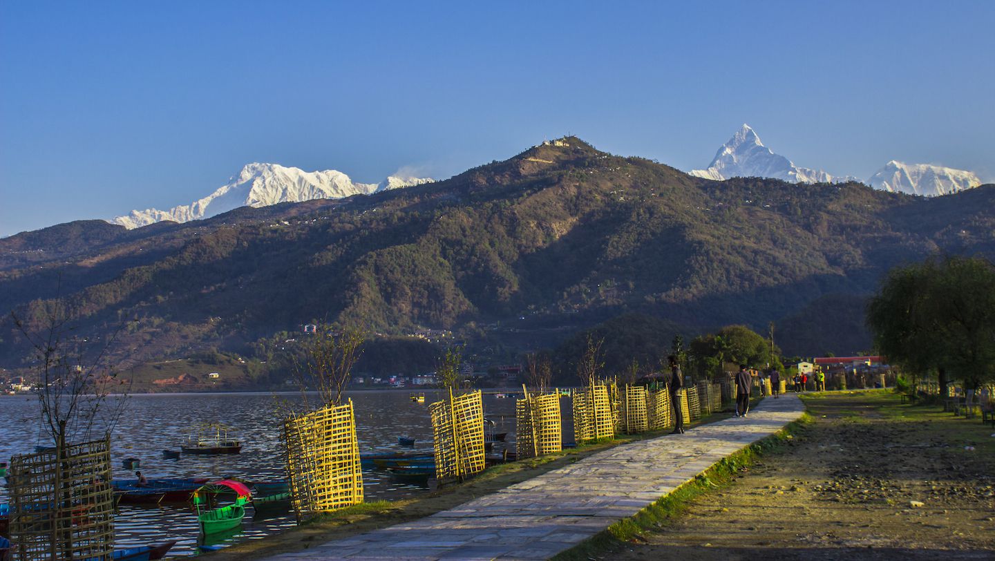 View of the Phewa Lake promenade, Pokhara, Nepal