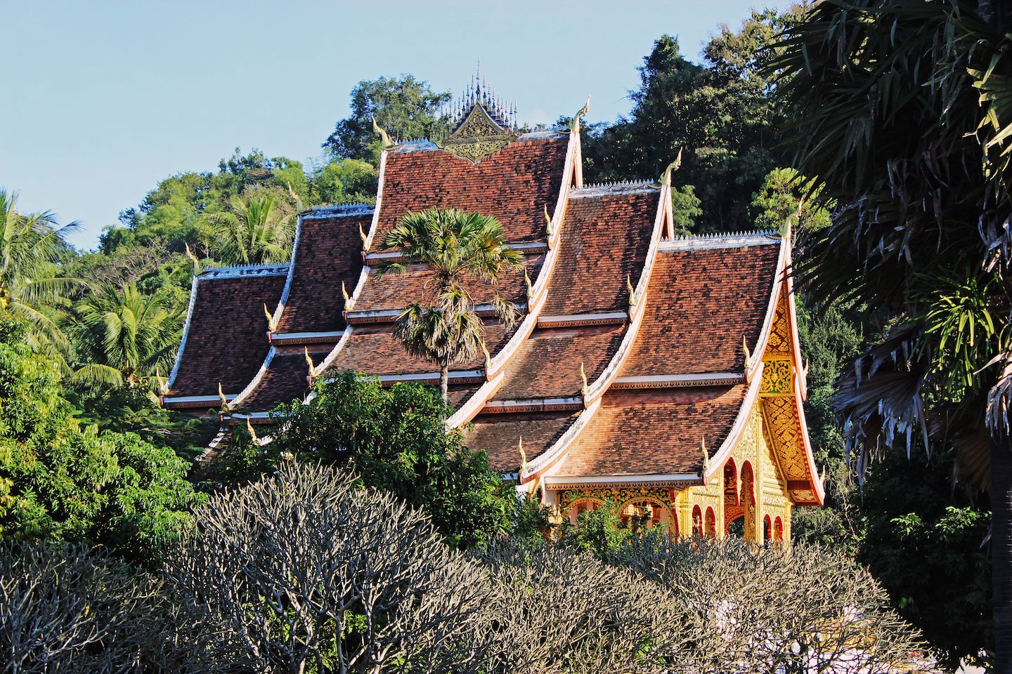 Overlooking the roofs of the temple at the Royal Palace in Luang Prabang, Laos