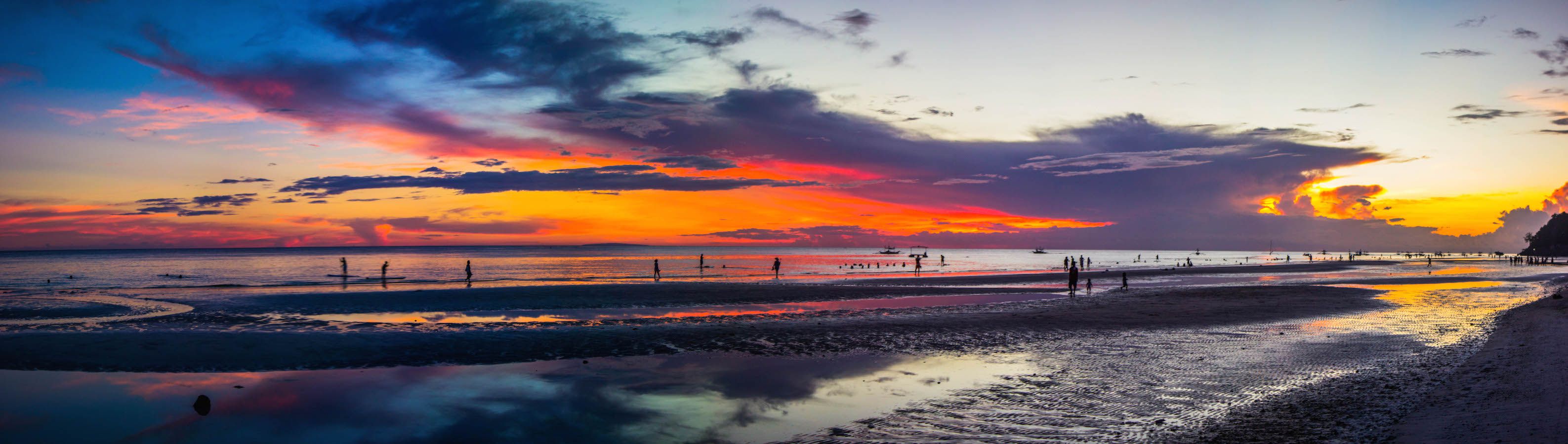 Panoramic view of the White Beach during sunset, Boracay, Philippines