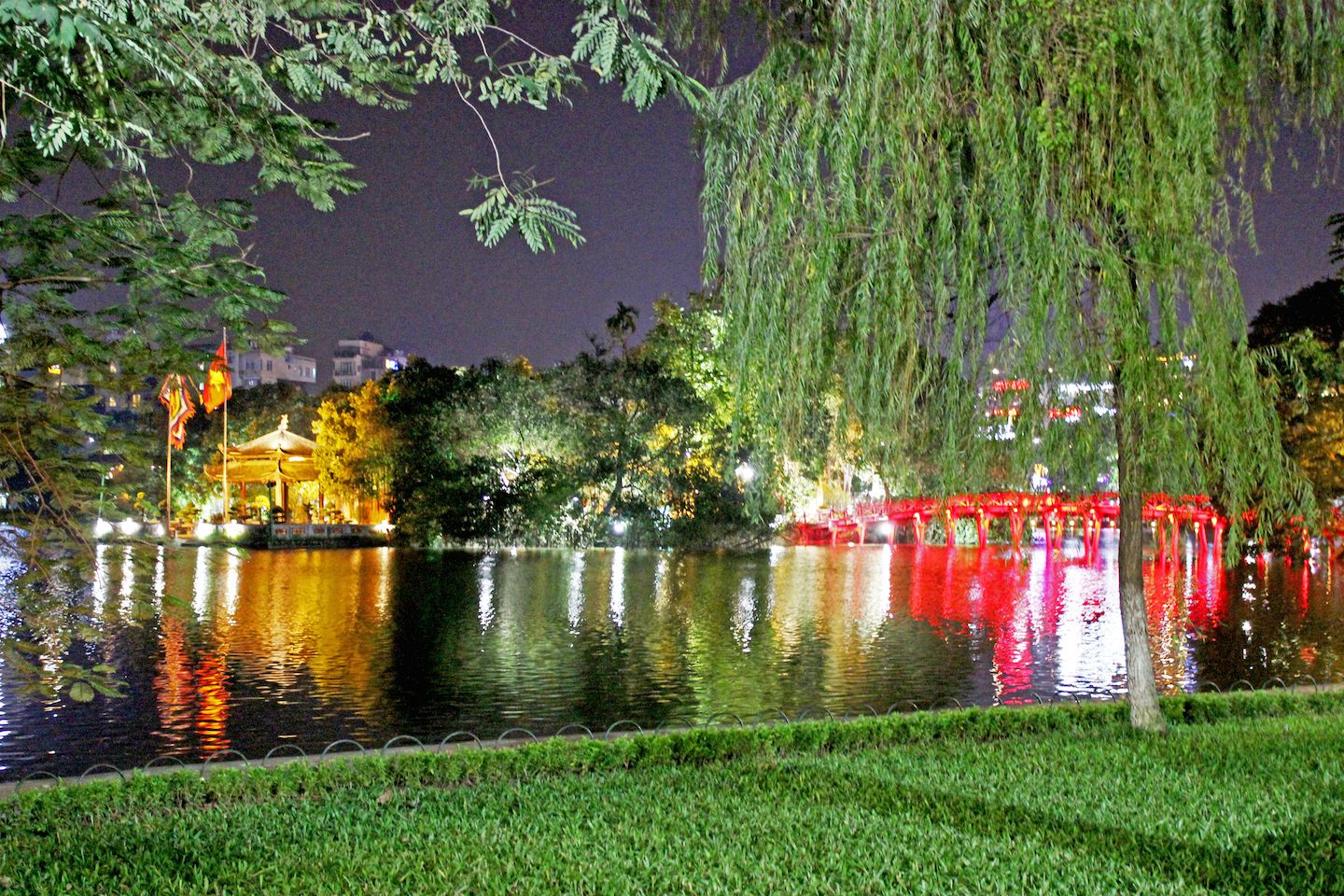 Red bridge at the Hoan Kiem Lake