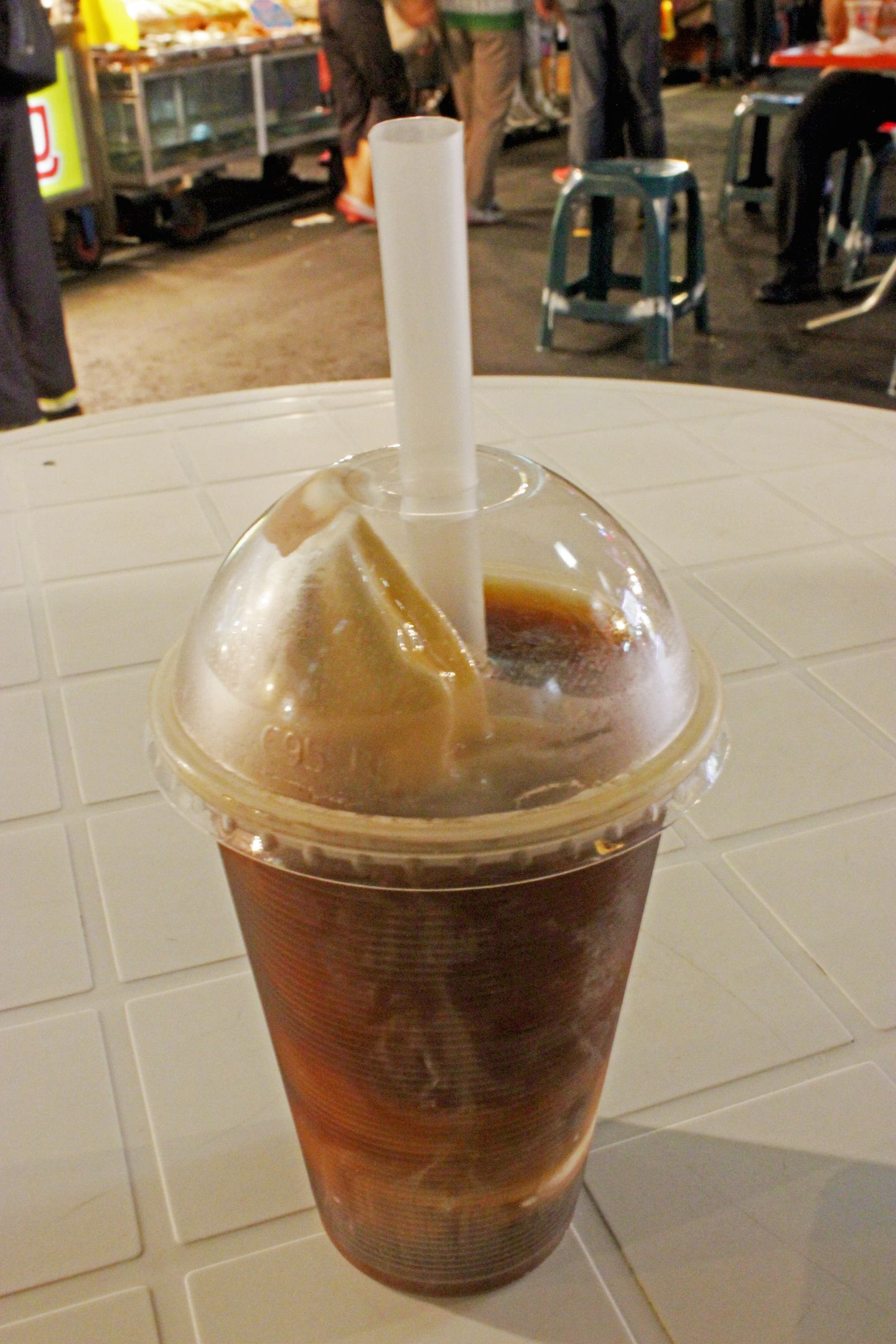 Red tea with ice cream inside
