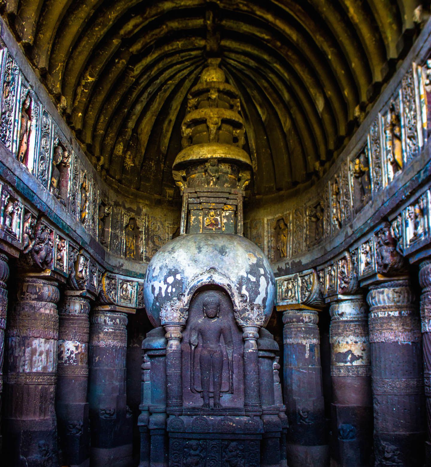 Splendid architecture inside the Ajanta Caves, India