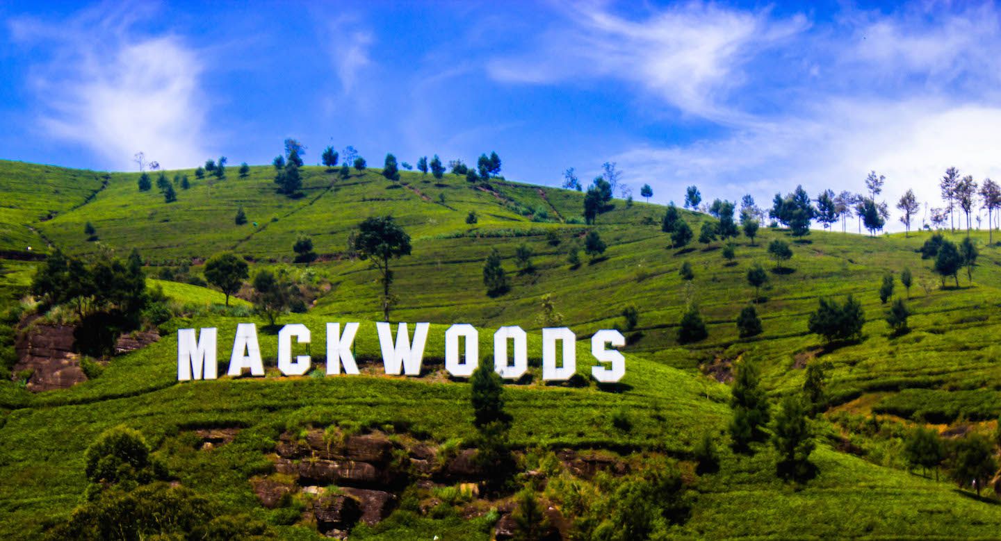 Mackwoods hollywood-style sign, Nuwara Eliya, Sri Lanka