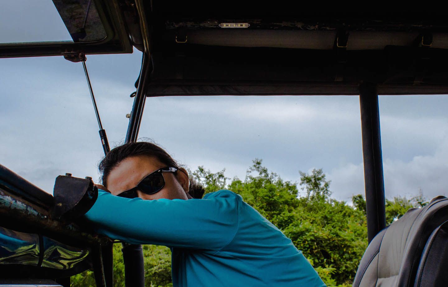 Julie sleeping during our safari at the Yala National Park, Sri Lanka