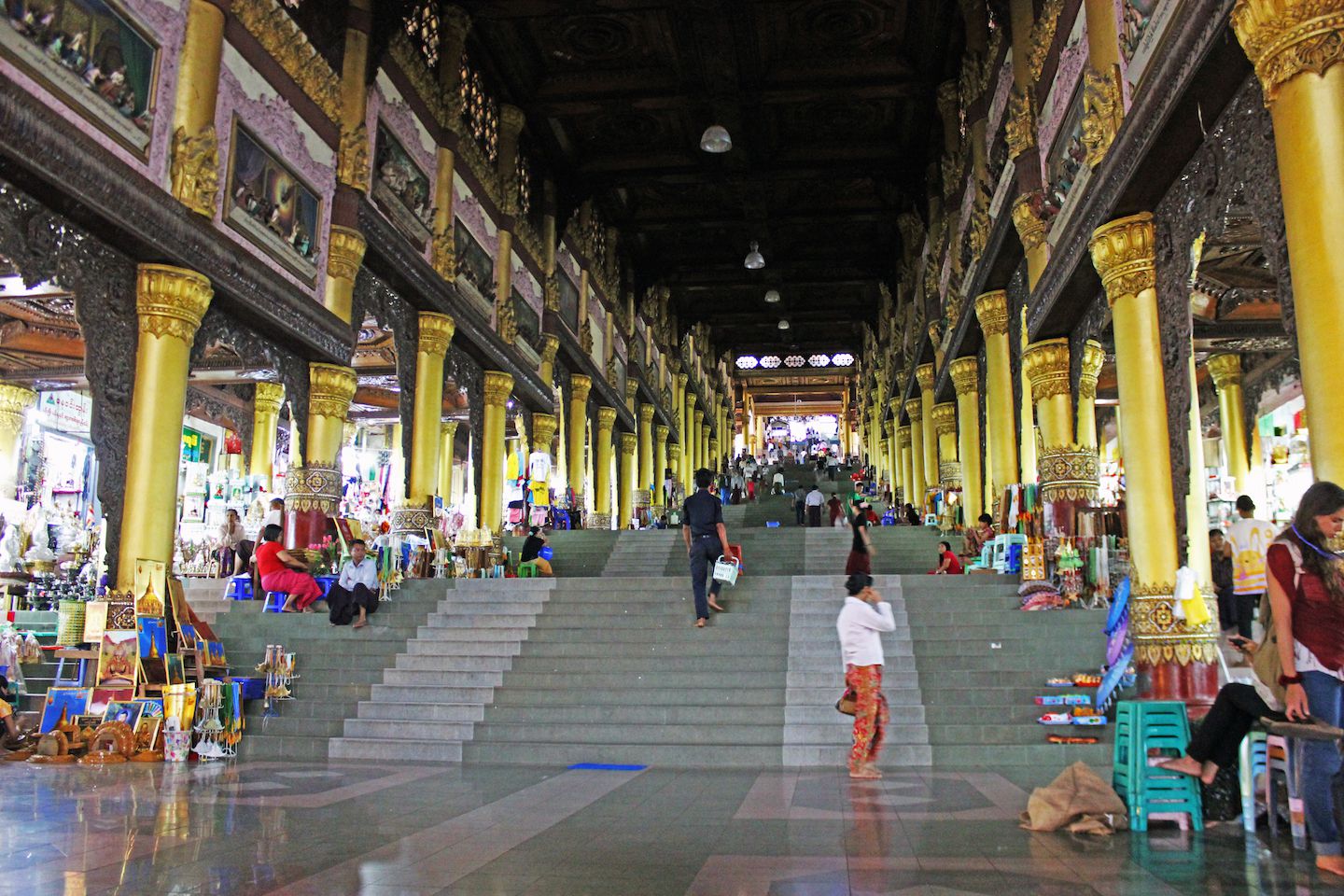 Stairs up to Schwedagon Pagoda, Yangon, Myanmar