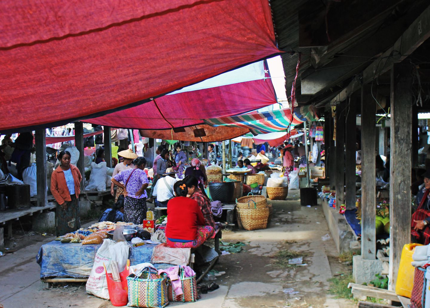 Stalls at the Sunday Market, Inle Lake, Myanmar