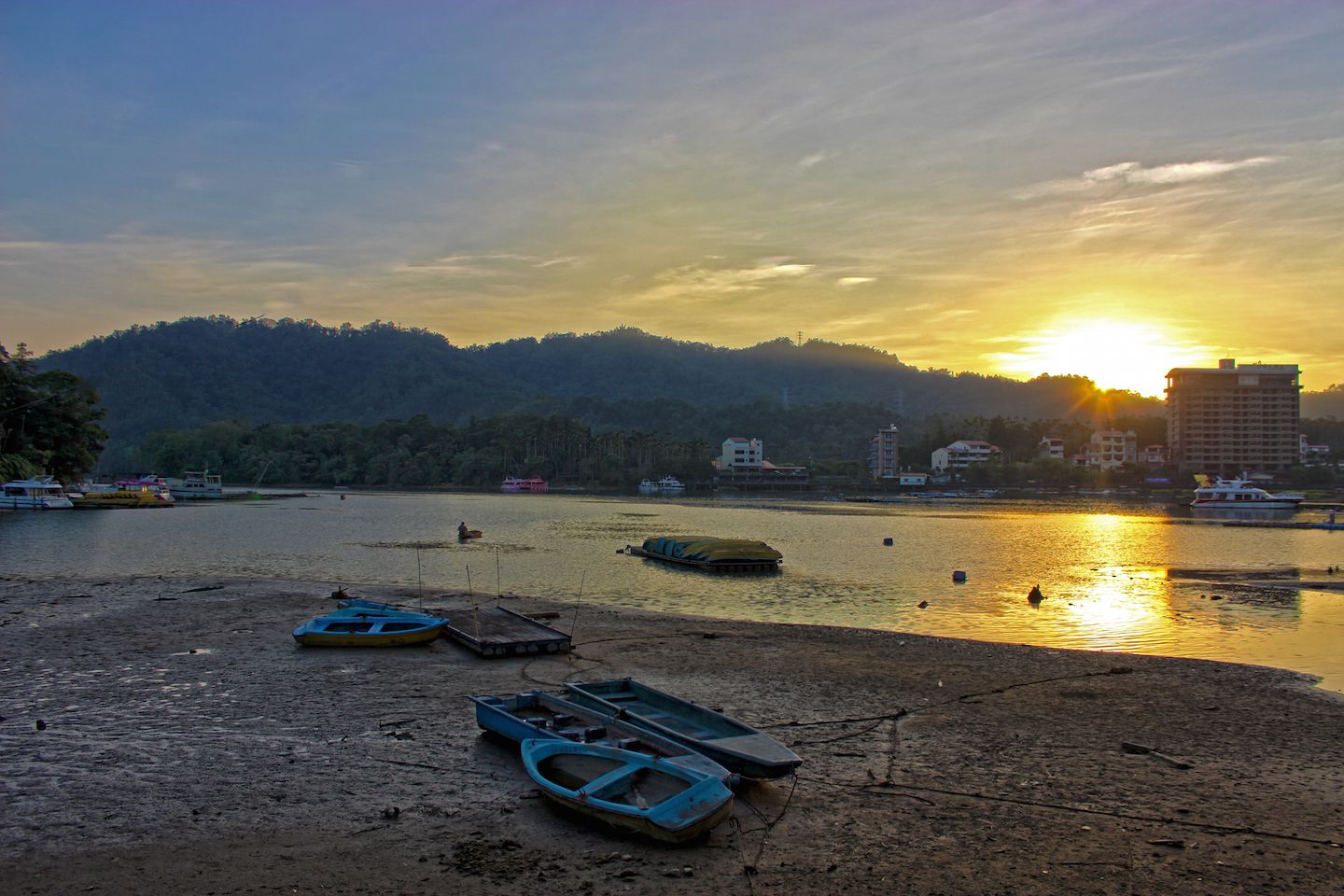 Sunset on the mountains at Sun Moon Lake