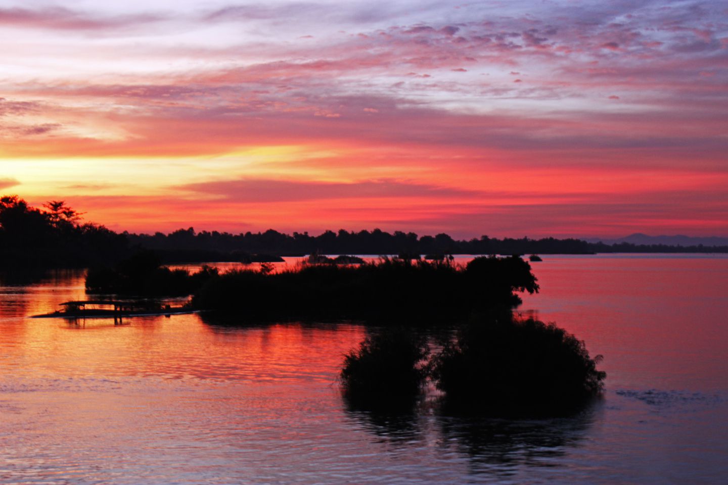 Sunset over the islands at 4000 Islands (Si Phan Don), Laos
