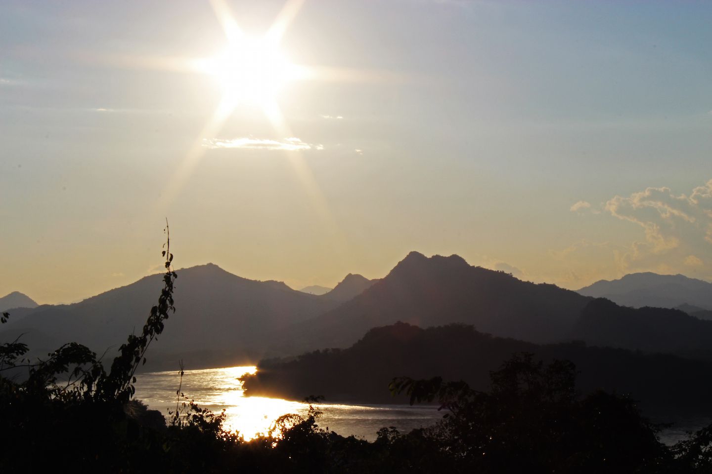 Sunset over the Mekong viewed from Mount Phu Si in Luang Prabang, Laos