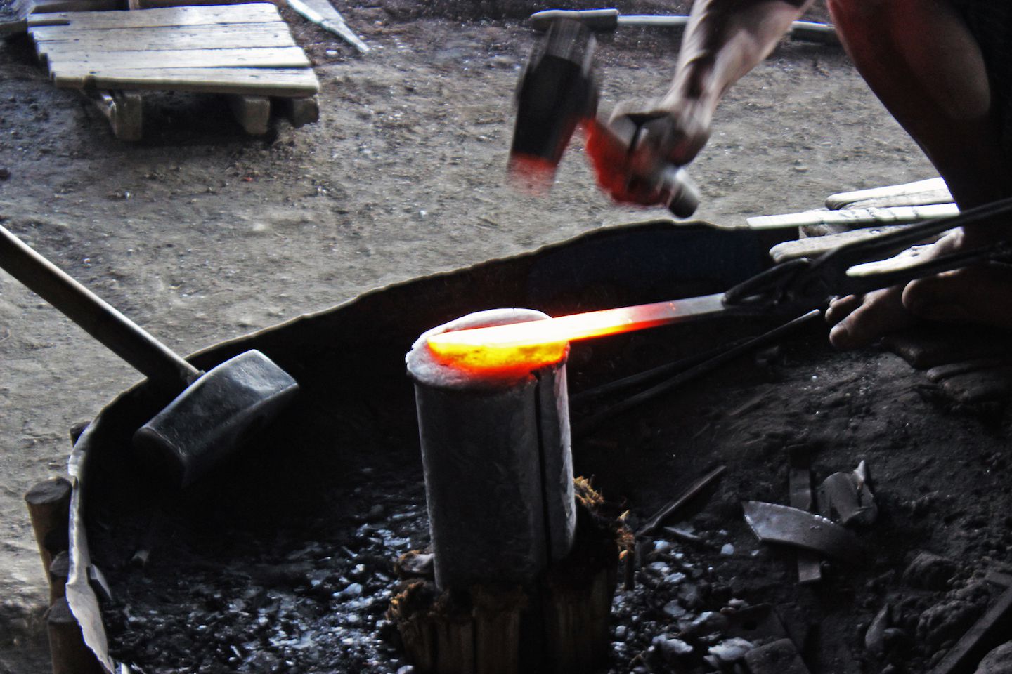 Sword being forged at the Blacksmith Shop, Inle Lake, Myanmar
