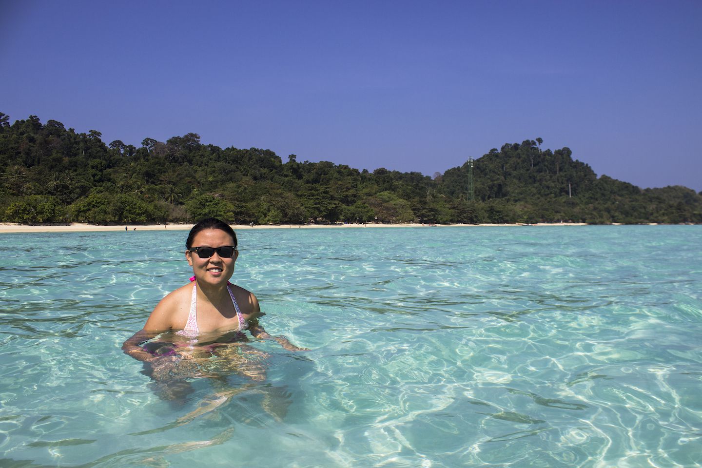 Julie swimming on the sand banks of Koh Kradan, Thailand
