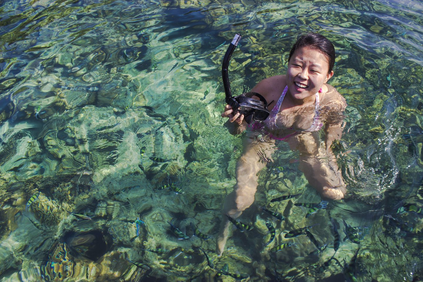 Julie ready to snorkel on Koh Kradan, Thailand