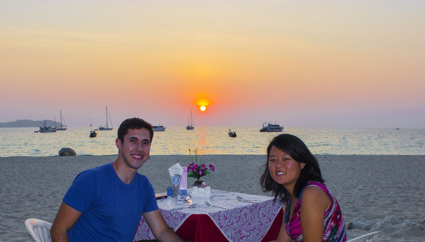 Julie and Carlos during the sunset dinner on Koh Muk, Thailand