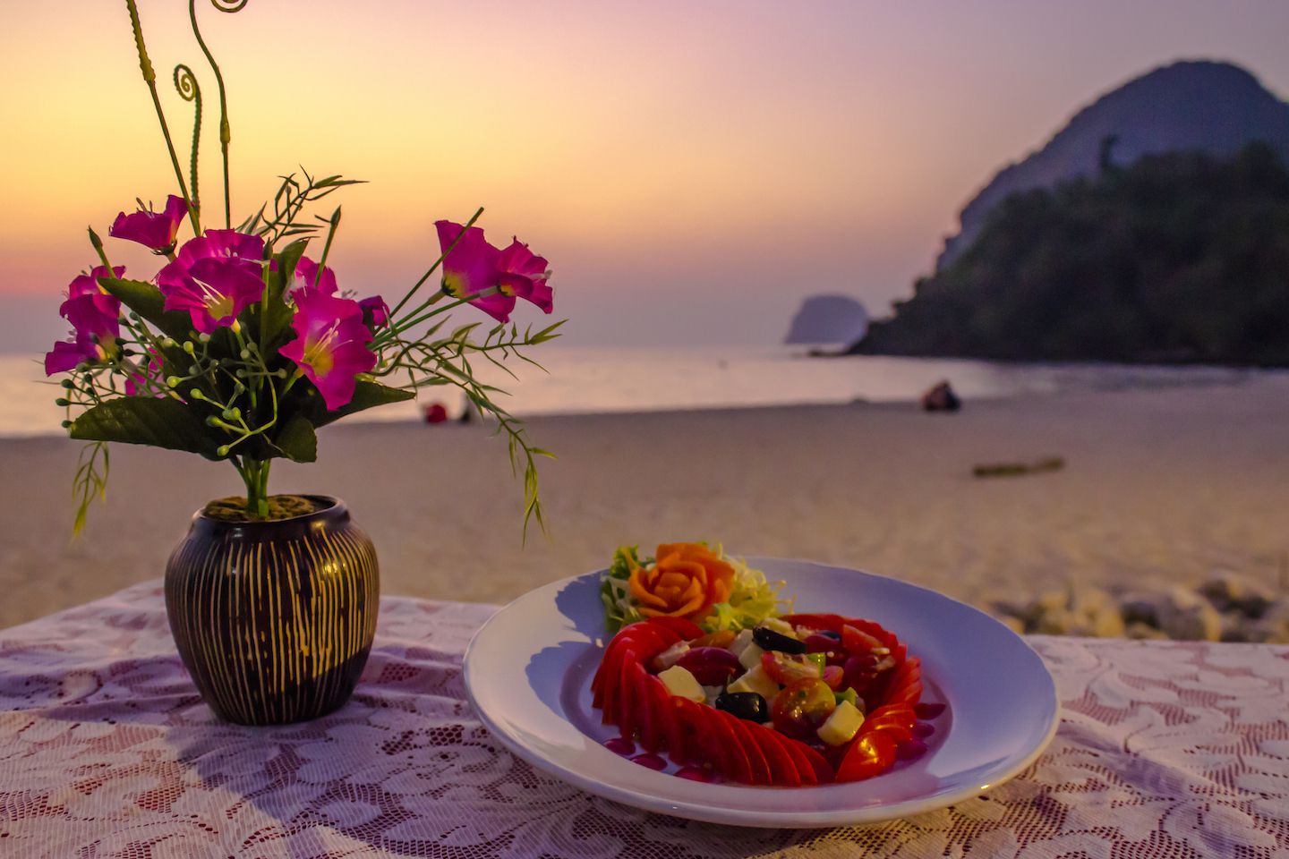 A heart shaped salad was the appetizer during our Valentine's Day sunset dinner on Koh Muk, Thailand