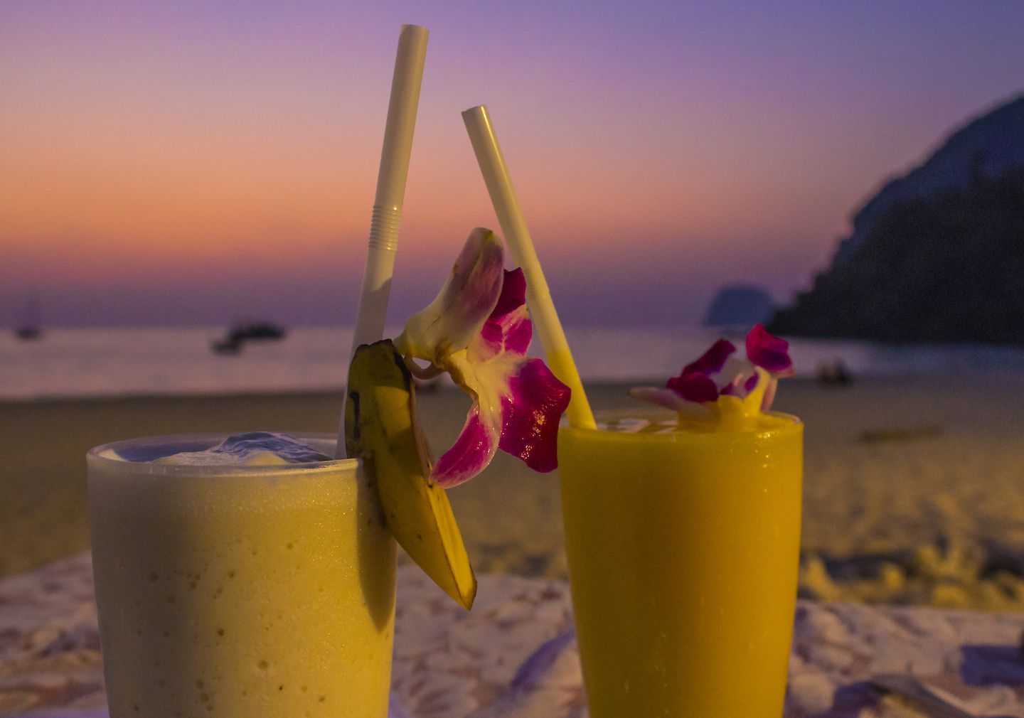 Fruit shakes during Valentine's Day sunset dinner, Koh Muk, Thailand