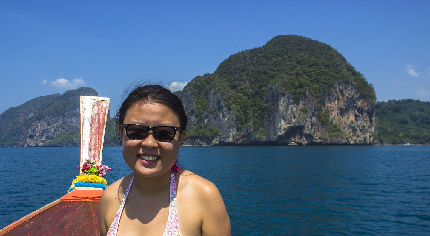 Julie on the way to the Emerald Cave, Koh Muk, Thailand