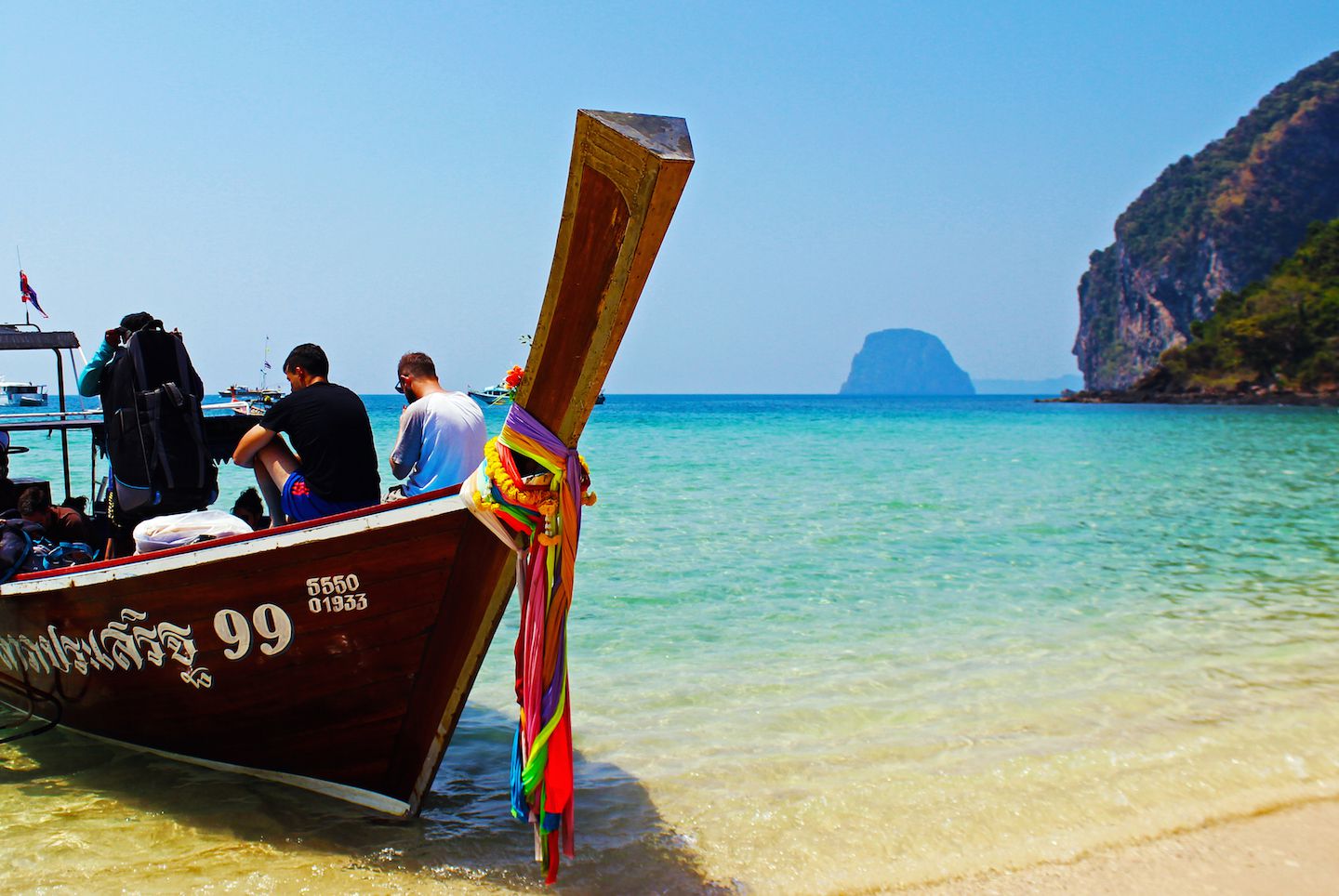 Arriving to Koh Muk by longtail boat, Koh Muk, Thailand