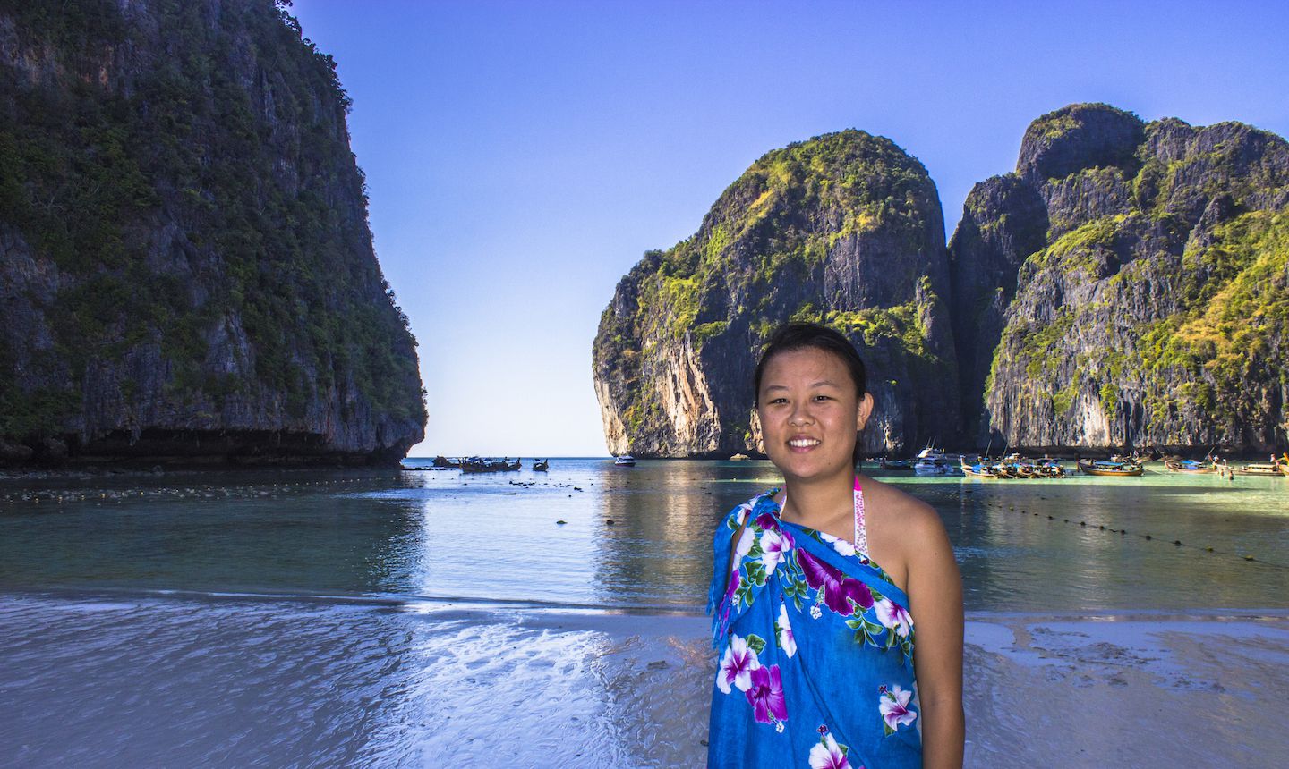 Julie at Maya Bay, Koh Phi Phi Leh, Thailand