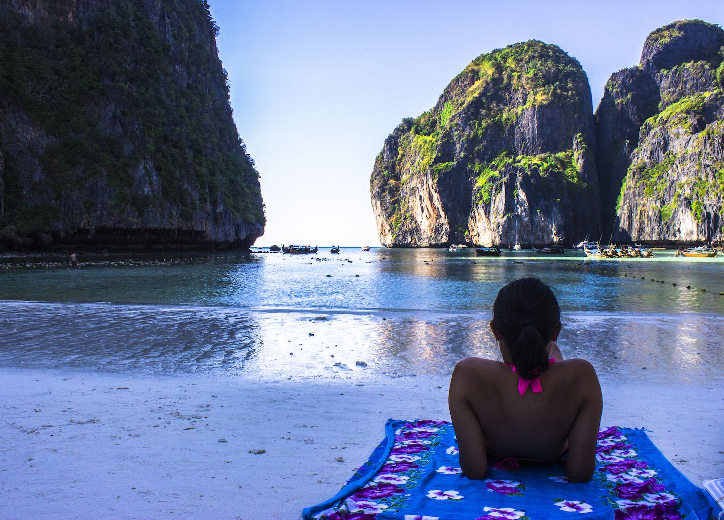 Julie enjoying the view of Maya Bay, Koh Phi Phi Leh, Thailand