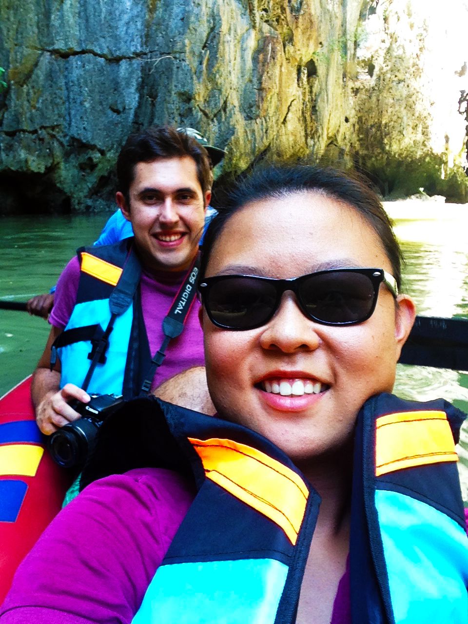 Julie and Carlos canoeing at Talu Island, Phang Nga Bay, Thailand