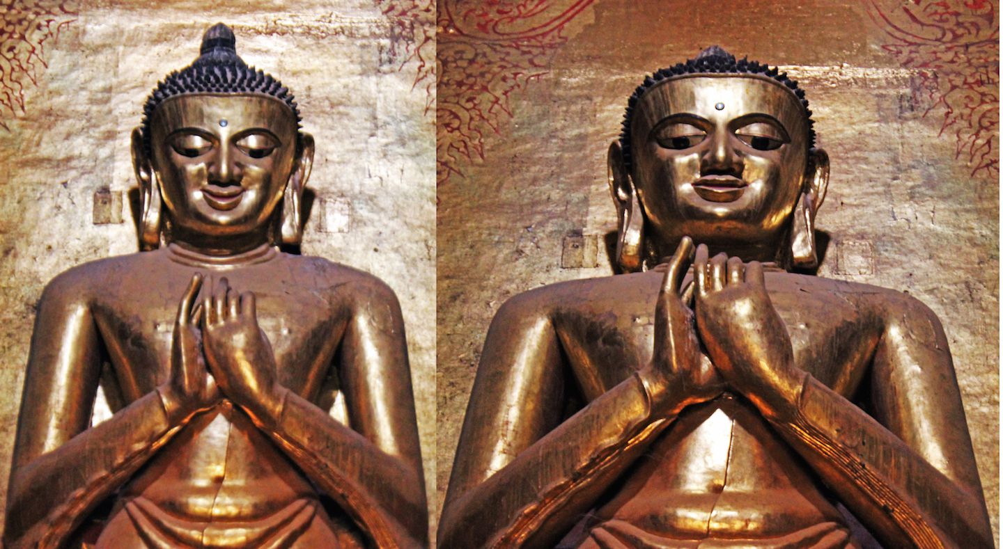 The Buddha statue at the Ananda Temple changed its facial expression as you approached it, Bagan, Myanmar