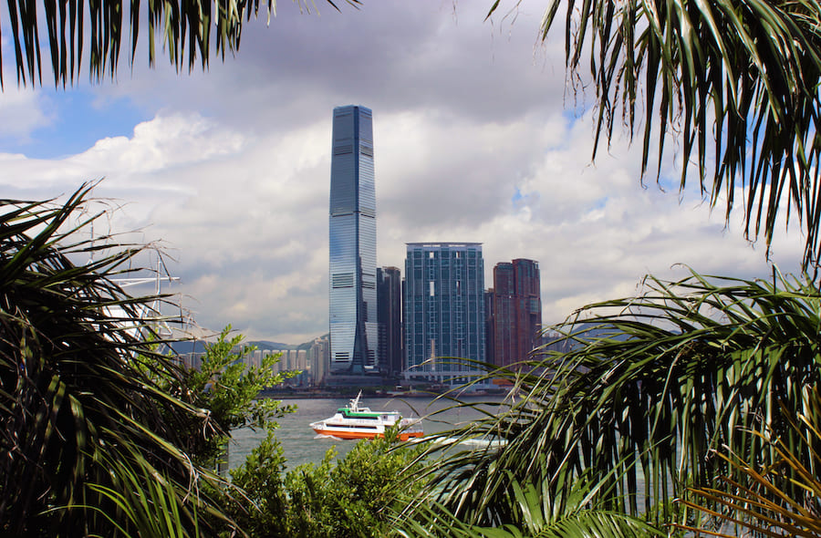 The ICC building viewed from Hong Kong Island.