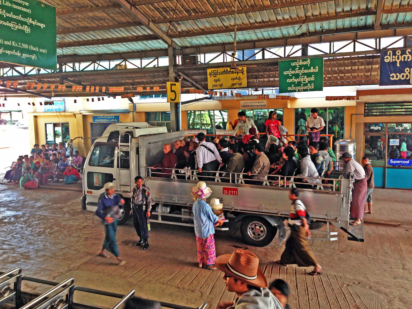Truck loaded with pilgrims, Kinpun, Myanmar