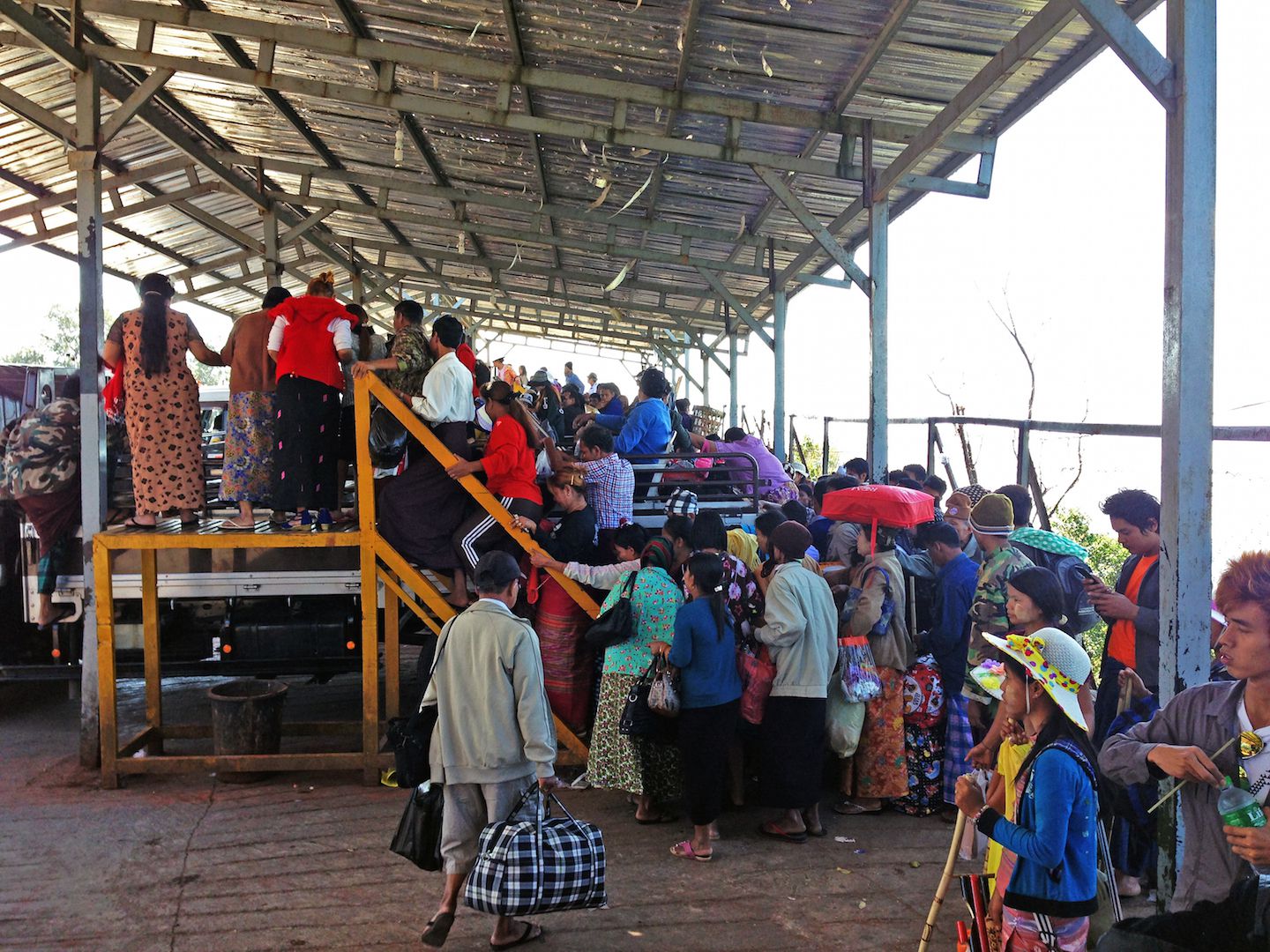 Truck unloading station, Golden Rock, Myanmar
