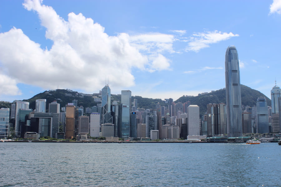 Victoria Harbour from Avenue of Stars during the day.