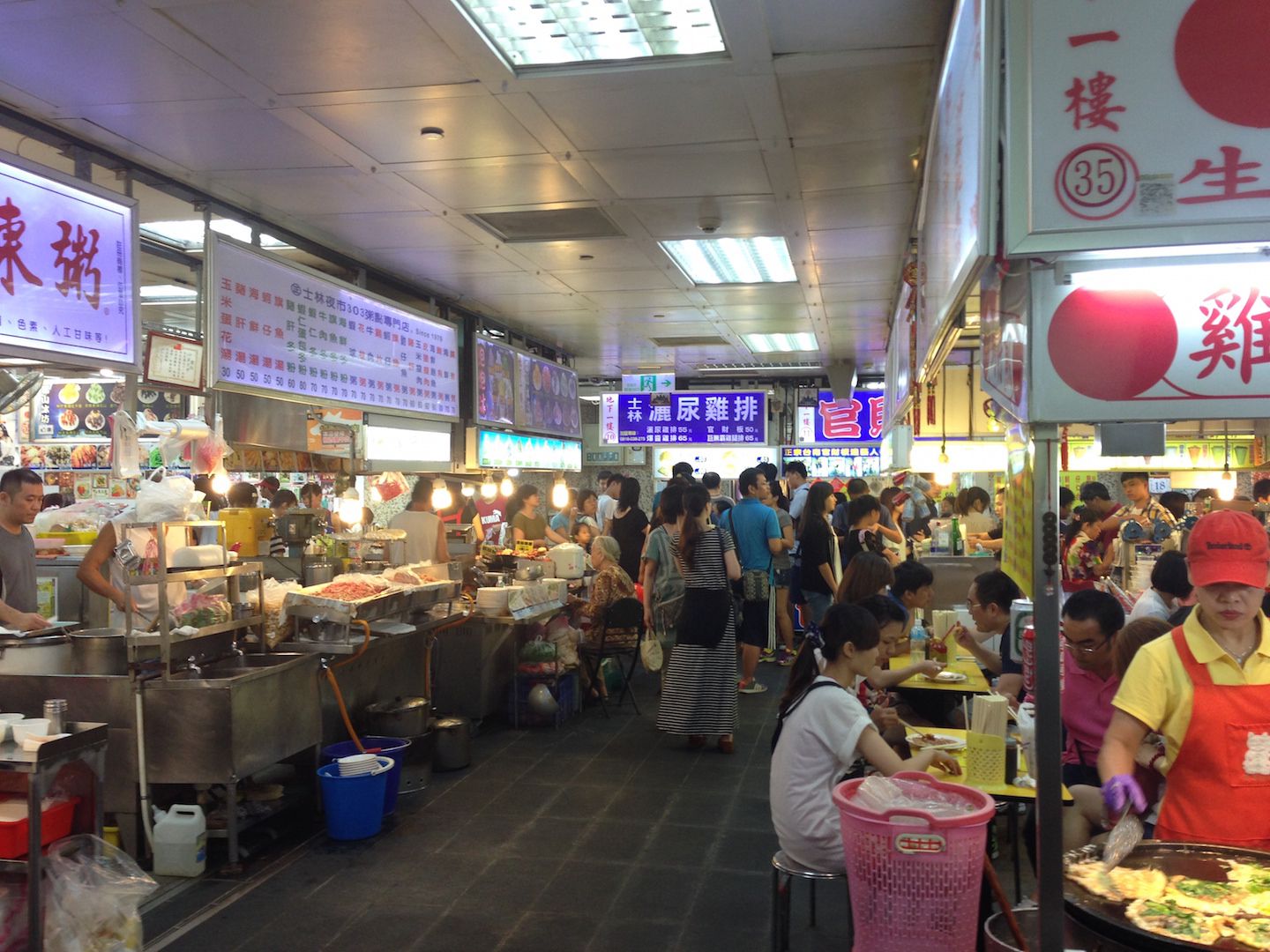 View of the stall at the Shilin Night Market in Taipei
