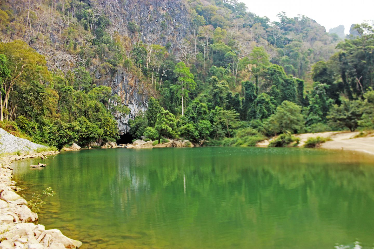 Walking by the river at Konglor Cave, Laos