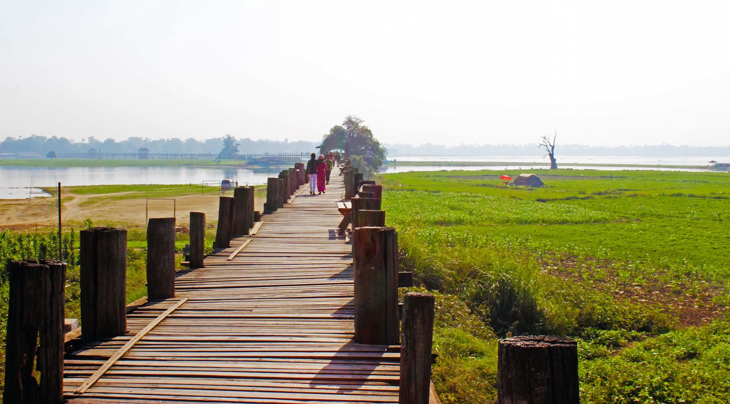 Walking on the U-Bein Bridge, Amarapura, Myanmar
