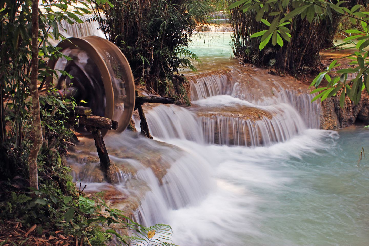 Water wheel at the Kuang Si Waterfall, Luang Prabang, Laos